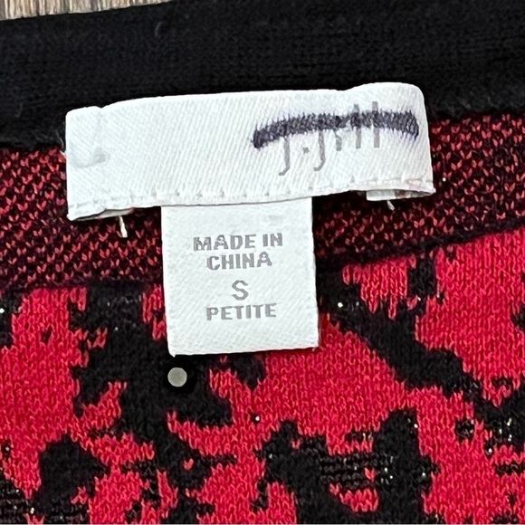 J Jill Damask Red Black Long Sleeve Sweater Petites S Rhinestones Christmas - Picture 4 of 11
